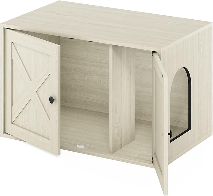 Furinno Peli Farmhouse Cat Litter Box Enclosure, White Wash