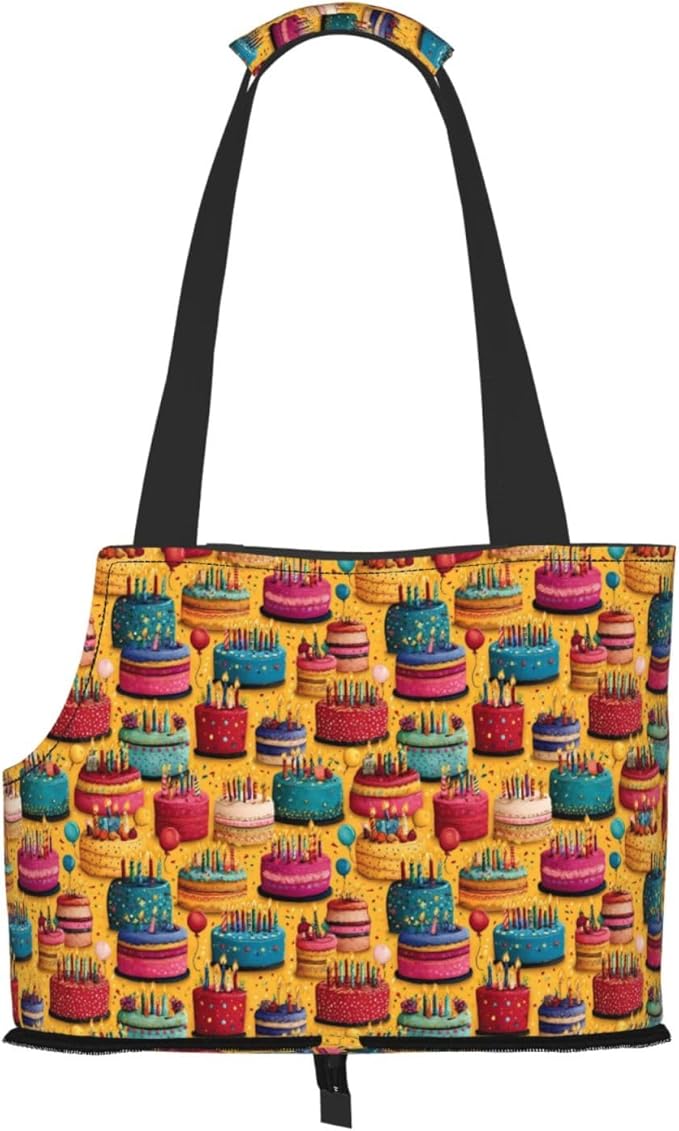 Birthday Cake (2) Print Foldable Pet Tote Bag, Shoulder Carrier for Small Dogs and Cats