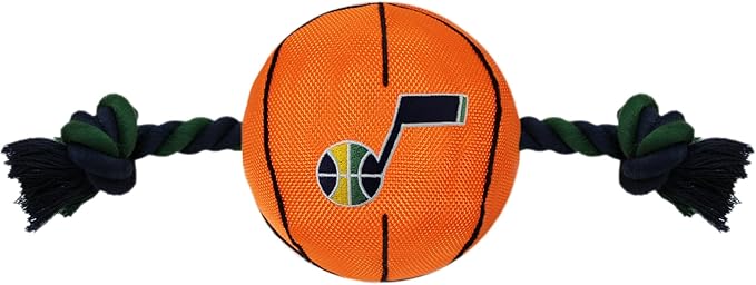 NBA UTAH JAZZ Basketball Toy. - Tough Nylon Pet Toy with Tug Ropes & inner Squeaker