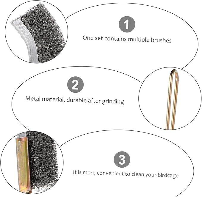 Housoutil 6pcs Cage Cleaning Brushes Handle Wire Brush Cleaner for Parrots Pet Supplies Hanging for Easy Storage and Convenient Use