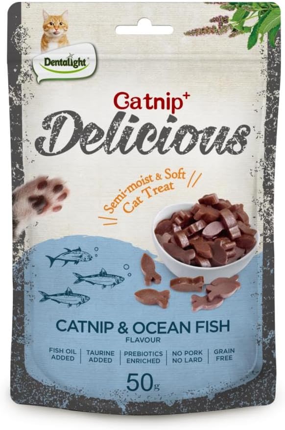 Catnip Delicious, Soft Cat Chew Treat, Real Shimp, Tuna and Chicken, Fish Oil and Taurine Added, 50g (50g, Fish)
