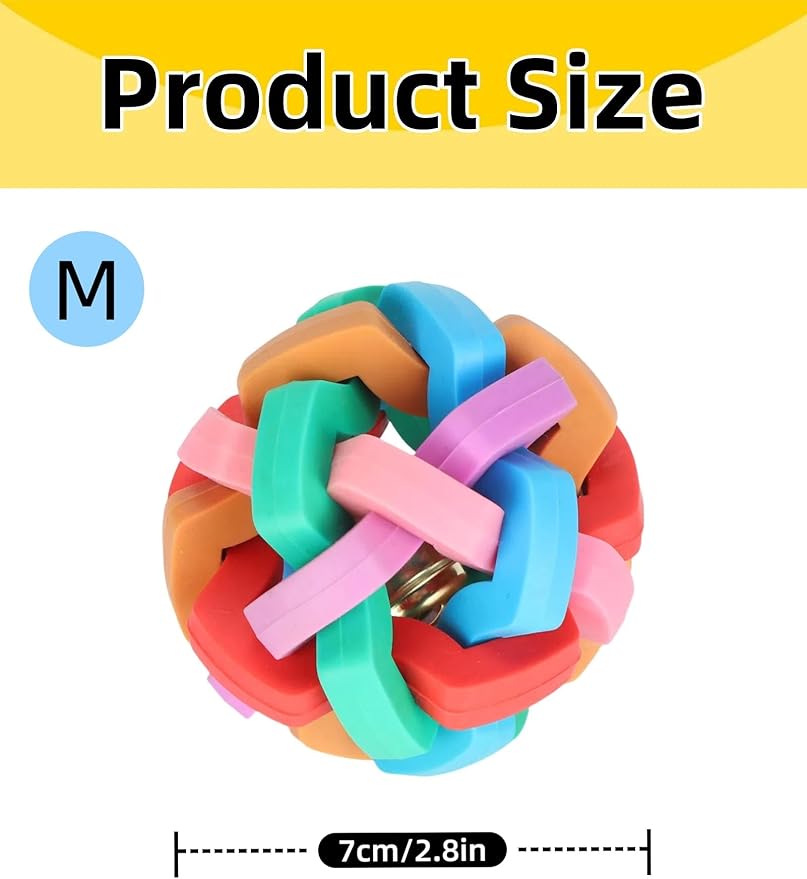 GLOGLOW Rubber Ball Dog Toy, Colorful Soft Ball Chewing Interactive Toy with Inside Bell for Puppy Dogs Cats Mini Pigs(M)