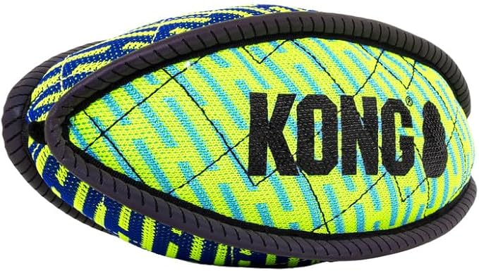 KONG Armor Bone Dog Toy – Medium – Durable Triple-Layered Fabric with Reflective Trim & Squeaker – Assorted Colors – Ideal for Chewing, Fetching & Tugging (Football, Medium)