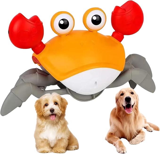 Crawling Crab Dog Toys with Obstacle Avoidance Sensor & Music Sounds, Lights for Dogs, Dancing Crab Toys Gifts for Puppy Small Medium