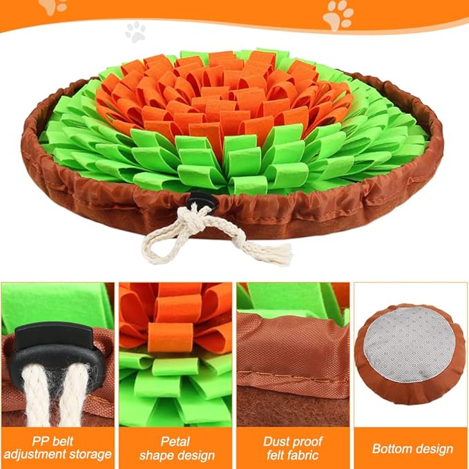 SZEE Snuffle Mat for Dogs, Adjustable Sniffing Mat for Smell Training and Slow Eating, Dog Snuffle Pad for Mental Stimulation and Enrichment, Interactive Toys for Pets (Orange and Green)