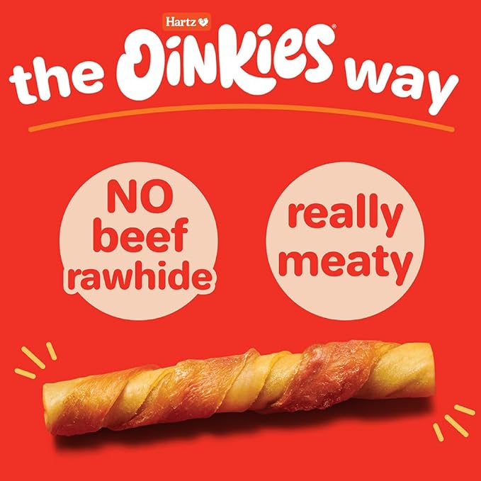 Hartz Oinkies Smoked Pig Skin Chicken Jerky Twists Dog Treats, 10 Count (Pack of 6) (Packaging May Vary)