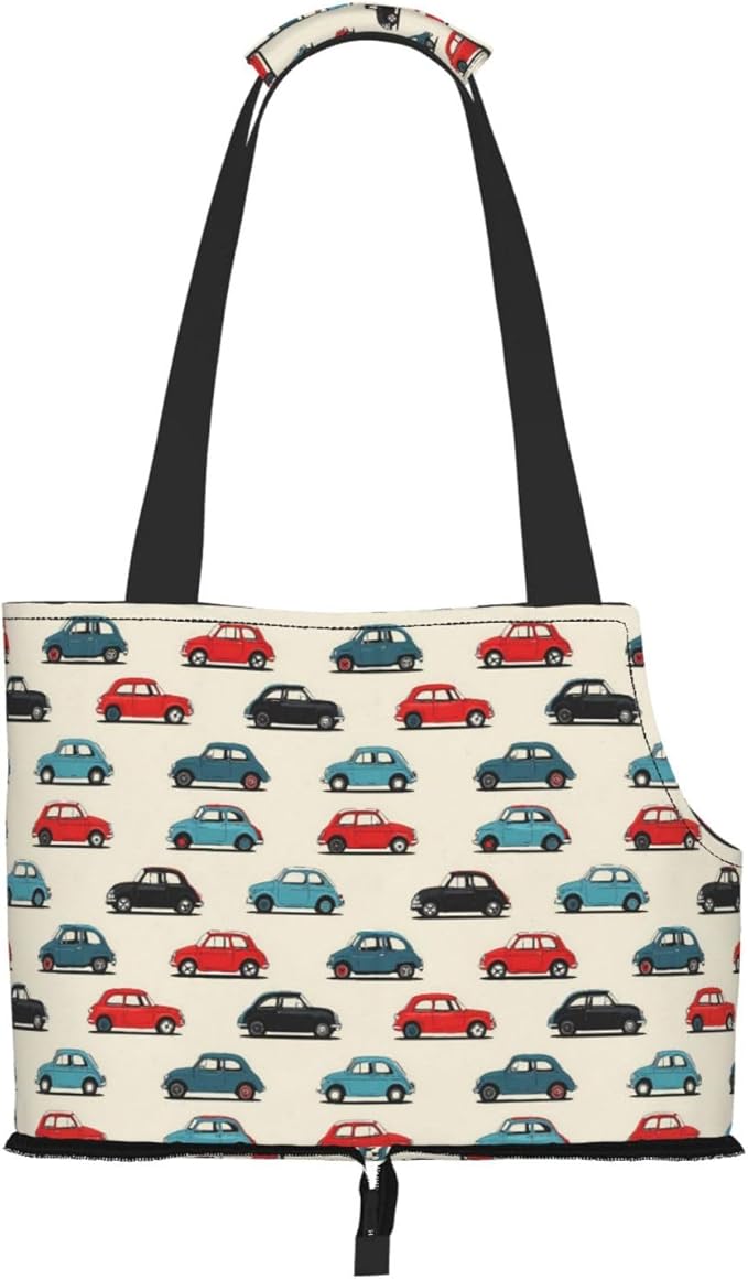 Red and Blue Cars (4) Print Foldable Pet Tote Bag, Shoulder Carrier for Small Dogs and Cats