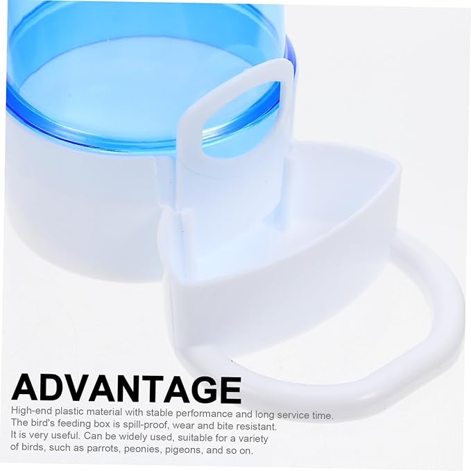 2Pcs Automatic Bird Feeder Portable Food Dispenser for Bird Cage and Hamster Bite-Resistant Plastic Feeding Box with Transparent and Blue Containers for Clean Sanitary Pet Feeding