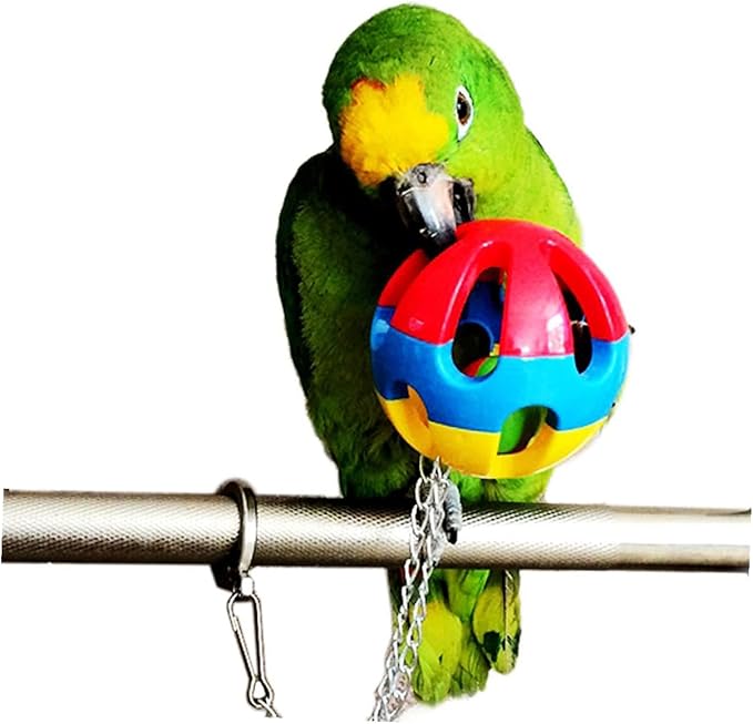 DOITOOL 2pcs Tricolor Hanging Parrot Balls 8cm Diameter Plastic Chewing Plaything for Pet Birds Cage Accessories
