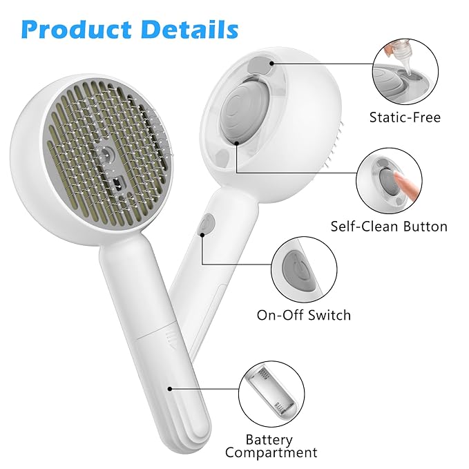 4 in 1 Cat Steam Brush for Shedding, Pet Grooming Brush with Self-Cleaning & Anti-Static, Massage Comb for Long and Short Haired Cats/Dogs, Gray