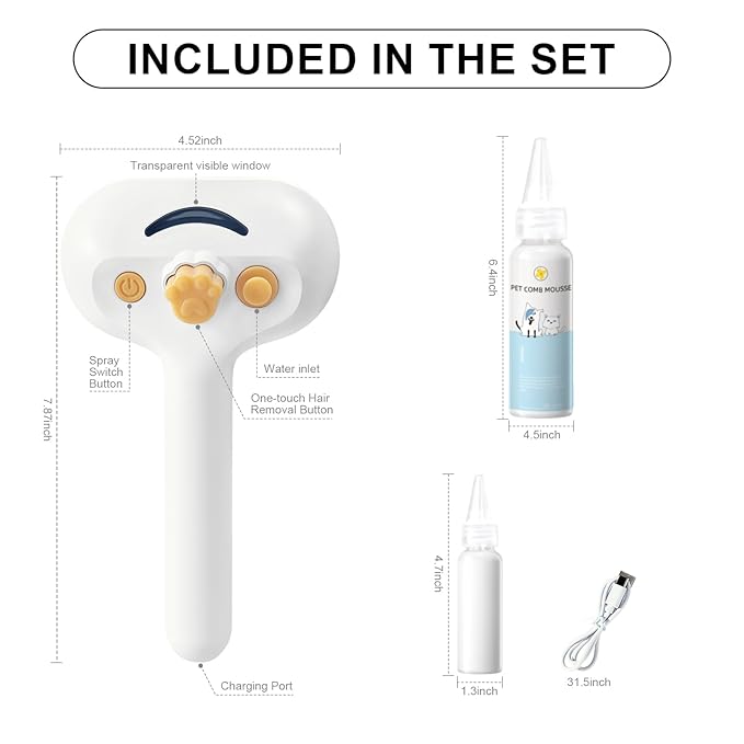 Pet Steam Brush for Dog & Cat – 3-in-1 Spray Hair Removal Comb for Shedding & Grooming, Softens Fur & Reduces Static – Water Brush for Long & Short Coats, Bath-Hating Pets, Includes Waterless Shampoo