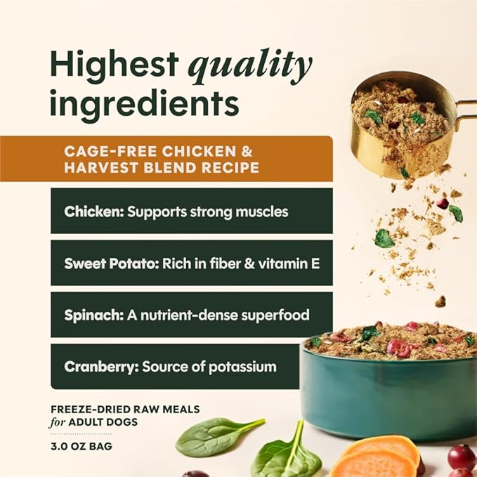 Instinct FreshDried Meal Blends, Freeze Dried Dog Food, Grain Free - Chicken & Harvest Blend, 3 oz. Bag