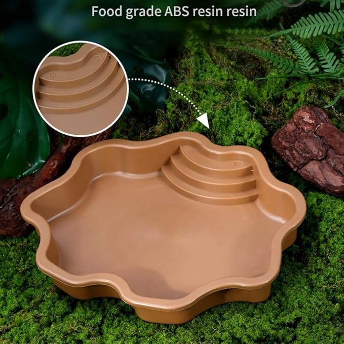 Turtle Bathing Pool, Reptile Feeding Dish Water Pot, Landscape Fish Tank Decoration, Lizard Turtle Bathing Pool for Aquatic Climbing Pet - Earthy Yellow