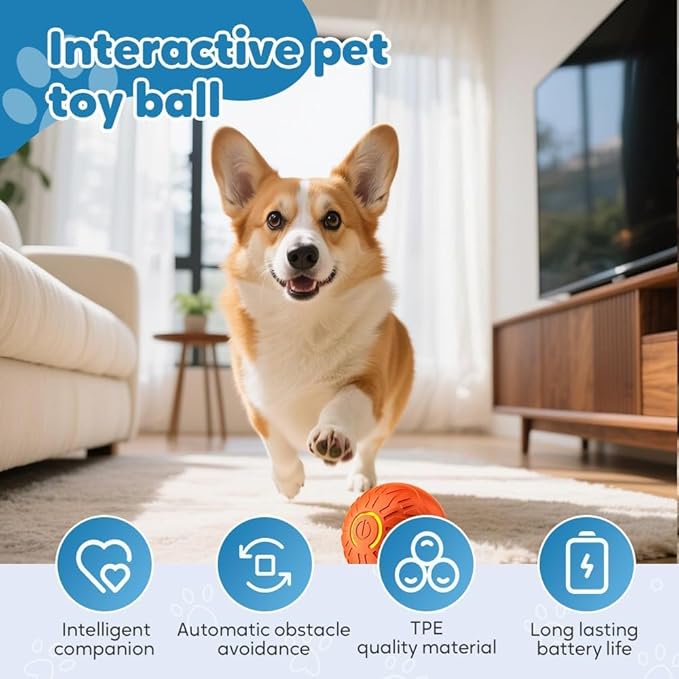 Interactive Dog Toys for Small Dogs, Dog Balls Automatic Rolling Ball for Puppy Small Medium Dogs and Cat, Self Moving Jumping Bouncing and Rotating Toy for Indoor Cats and Dogs (Orange)