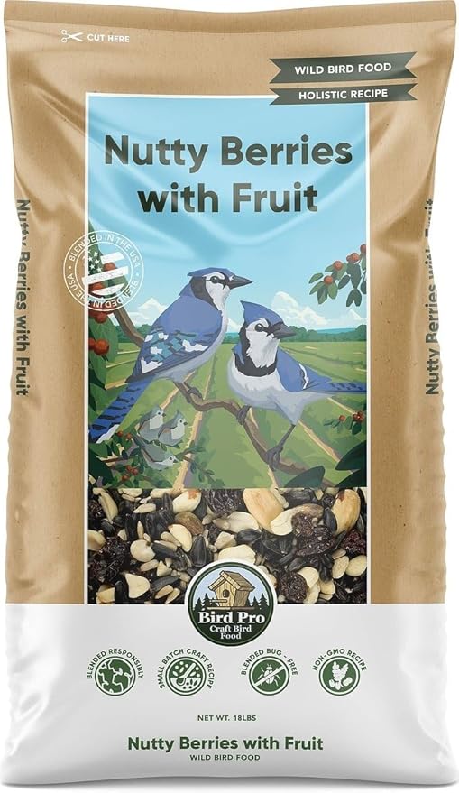 Bird Pro Holistic Bird Seed - Premium Seed for Backyard Feeding (18 Pounds, Nutty Berries with Fruit)