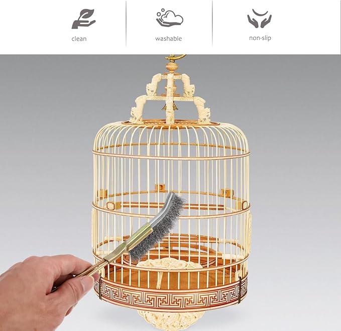 Angoily Bird Cage Brush 2-Pack Long Handle Cleaning Brush for Pet Cage Accessories with Wire Bristles for Stubborn Stain Removal and Daily Grooming