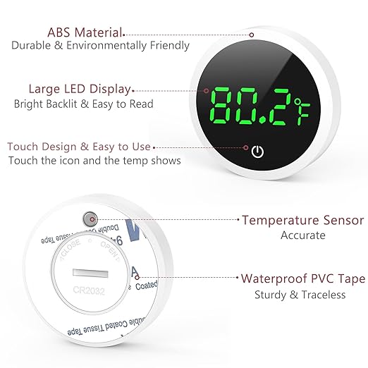 LOFICOPER Aquarium Thermometer, Digital Fish Tank Thermometer, Stick-on Reptile Thermometer with LED Touch Screen, Battery, for Fish, Aquatic Pets, Axolotl, Turtle, ℉