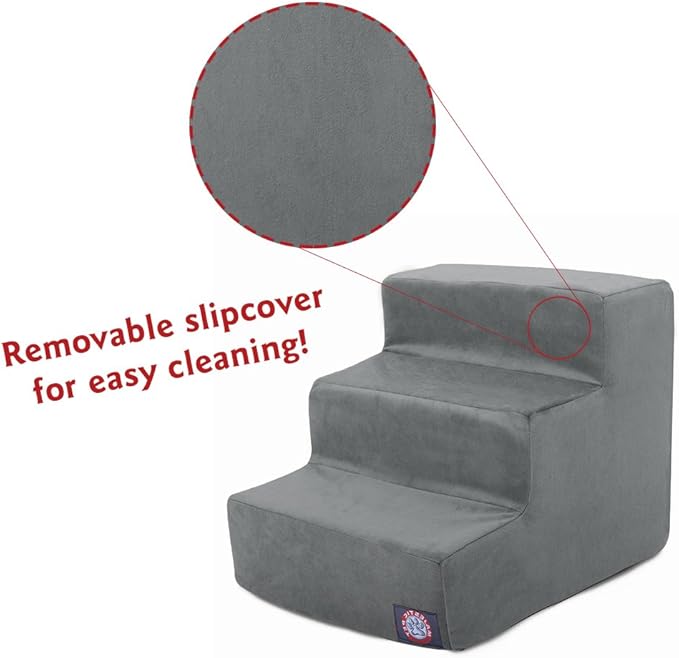 Majestic Pet 3 Step Portable Dog Stairs for Small Dogs to get on Bed Supports 25 lbs or Less – Dog Steps for High Bed with Machine Washable Cover – Pet Stairs for Cats Suede Rust