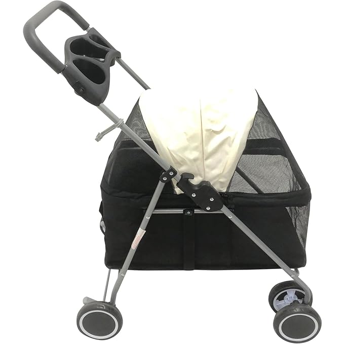 Critter Sitters Pet Stroller, Single Carriage Carrier for Animals up to 33 Pounds, 4-Wheel, Travel, Hiking & Transportation for Cats, Small Dogs, Rabbits, Black