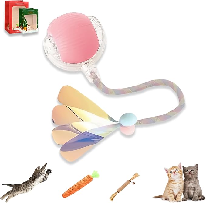 2026 New Generation Interactive Cat Toys Indoor, 360° Smart Automatic Cat Ball Three Modes with Long-Lasting Durability, for All Cats & Dogs (Pink, Wake D)