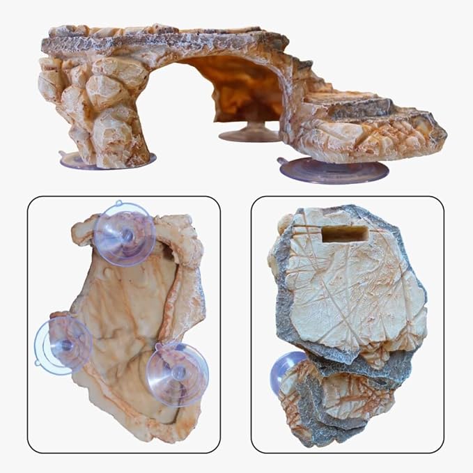 Turtle Basking Platform with 3 Suction Cups - Large Turtle Basking Platform - Turtle Platform for Aquarium - Rocks for Turtle Tank - Reptile Climbing Decor - Reptile Basking Platform