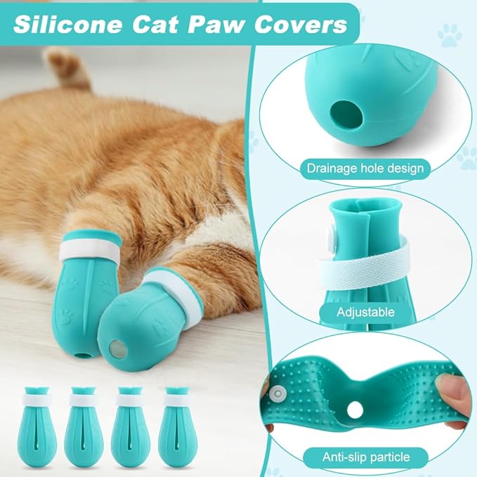 Cat Muzzle for Grooming, Adjustable Breathable Transparent Cat Astronaut Helmet with 4 Silicone Paw Shoes for Bath Nail Trimming (L)