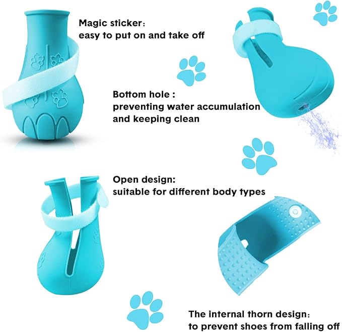 Cat Claw Covers Boots, Anti-Scratch Shoes Adjustable Prickly Anti-Off Shoes, Soft Silicone Paw Protector for Grooming Bathing Shaving to Prevent Scratching (Blue)