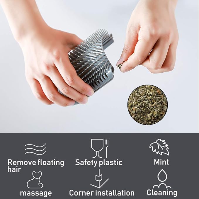 Cat Self Groomer Toy Wall Corner Massage Comb Perfect Massager Brush with Catnip (4 PCS Gray)