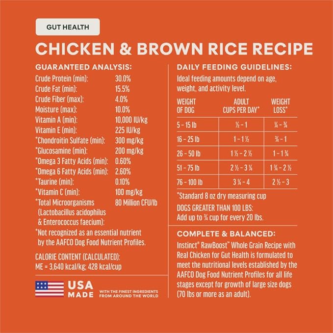 Instinct RawBoost Gut Health, Natural Dry Dog Food with Freeze-Dried Pieces, Whole Grain Recipe- Real Chicken and Brown Rice, 3.5 lb. Bag