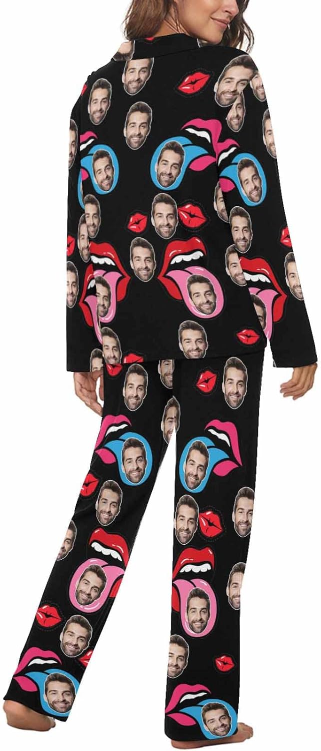 MyPupSocks Custom Face Pajamas for Women Set, Personalized Photo Long Sleepwear XS-XXL