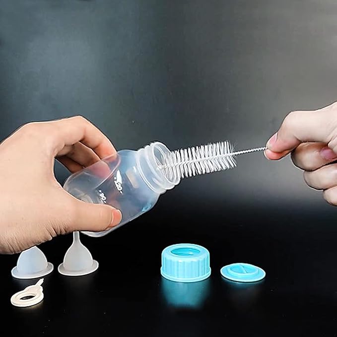 Pet Nursing Kit - 4 Oz Milk Water Dispenser - Nipple Brush Set - Suitable for Kittens, Puppies, Small Dogs - Silicone, Leak Proof, Manual Intake Control