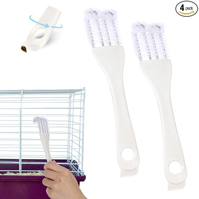 4PCS Bird Cage Cleaner Brush with Long Handle & Shovel, Durable Easy Birds Poop off Remover Tool, Small Animal Pet Cage Parrot Droppings Remover Brushes Bath Perches Cleaning Accessories