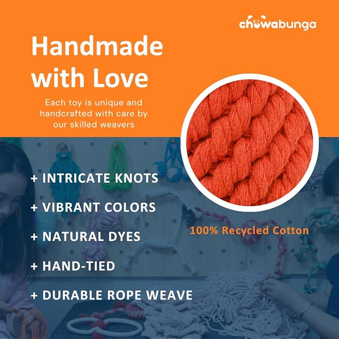 Large Carrot Dog Toy 6.7 Inch Handmade Eco Cotton Rope Dog Toy Carrot Chew Toy for Dogs - Made with Natural, Non-Toxic Dyes - Carrot Toy is Great for Puppy Teething Toys and Cats (Orange)