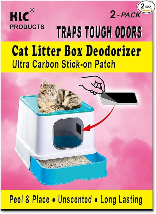 KLC Cat Box Deodorizer - Natural Charcoal Patch - 2-Pack - Cat Litter Box Odor Eliminator