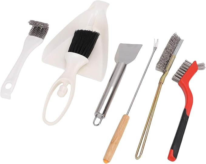 Bird Cage Brush Tools Set Stainless Steel Scraper Broom Dustpan 1 Fork 3 Brushes 1 Spatula for Bird Cage Small Animal BBQ Kitchen