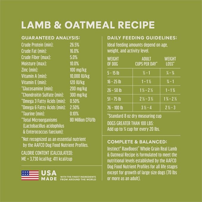 Instinct RawBoost, Natural Dry Dog Food with Freeze-Dried Pieces, Whole Grain Recipe - Real Lamb & Oatmeal, 20 lb. Bag