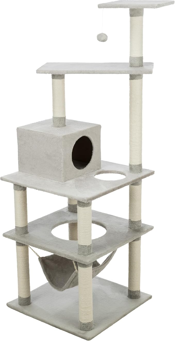 TRIXIE Abby 63.5" Cat Tower, 4-Level Sisal & Plush Cat Tree, Cat Scratcher, Condo, Hammock, Platforms Dangling Cat Toy