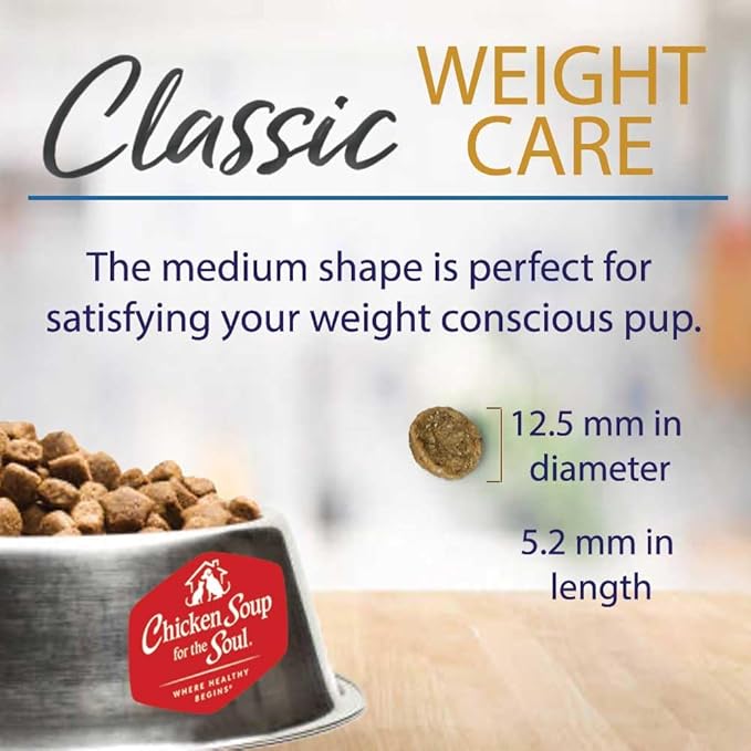 Chicken Soup for The Soul All Natural Premium Weight Care Adult Dry Dog Food, Real Meat First Ingredient, No by-Products, Hi Fiber/Low Fat Support Ideal Weight, Brown Rice, Chicken & Turkey, 4.5lb