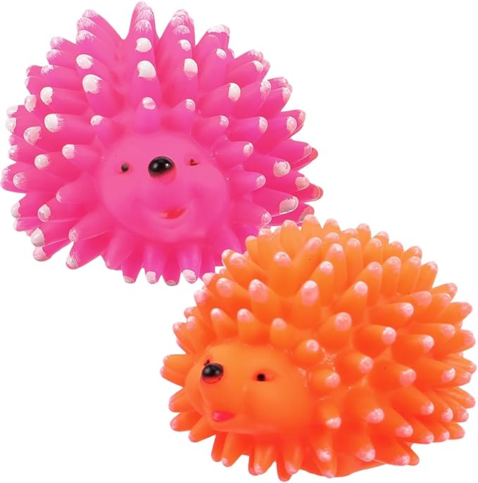 POPETPOP 2 Pcs Hedgehog Dog Squeaky Molar Toys Latex Chew Toys for Pet Teeth Cleaning and Play Durable Cartoon Pet Teething Toys 3.54X2.75X2.36In