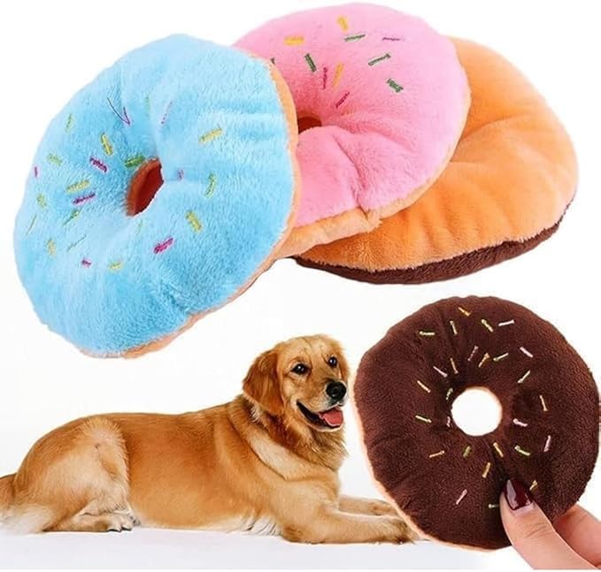 Donut Shape Plush Pet Toy, Lovely Donut Squeaky Squeaking Sound Toy for Squeaky Plush Dog Toy Chew, Pet Supplies
