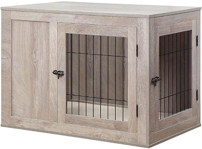 unipaws 36 Inch Furniture Style Dog Crate for Medium Dogs, Indoor Puppy Kennel with Door, Modern Decorative Wood Wire Pet Cage, Pretty Cute End Side Table Nightstand, Weathered Grey