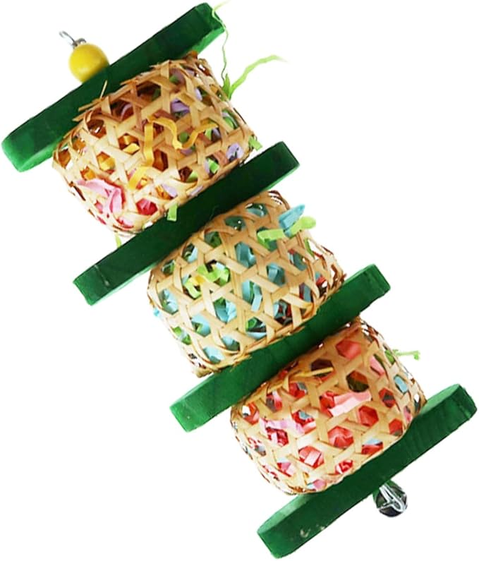 Parrot Chewing and Hanging Bell for Bird Cages, Woven Rattan and Wood Shredding Plaything, Safe Bite Accessory for Pet Parrots in Cage