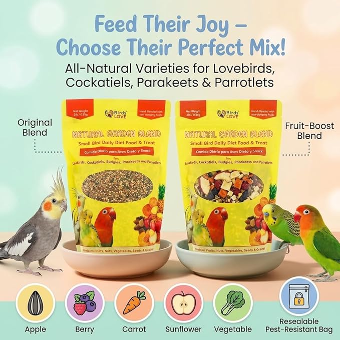 Birds LOVE All Natural Garden Blend Bird Food for Small Birds - Lovebirds, Cockatiels, Parakeets and Parrotlets 2lb
