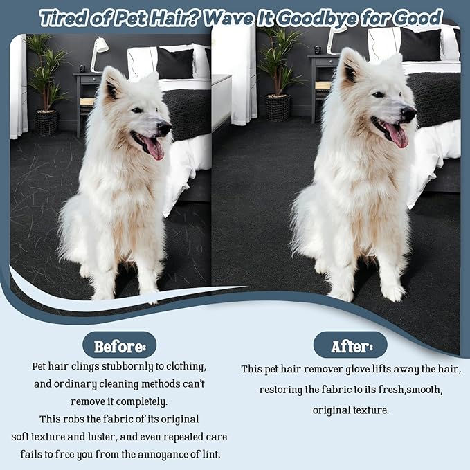 Teruntrue 8 Pack Pet Hair Removal Gloves, Double-Sided Electrostatic Grooming Glove, Reusable Deshedding Gloves for Dogs Cats, Fit Furniture Sofa Carpet Clothes Bed Home Upholstery