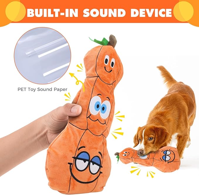 7" Squeaky Plush Toy for Puppies Small Dogs Self Etertainment Washable Soft Made [PET ONLY] (Triple Pumpkin)
