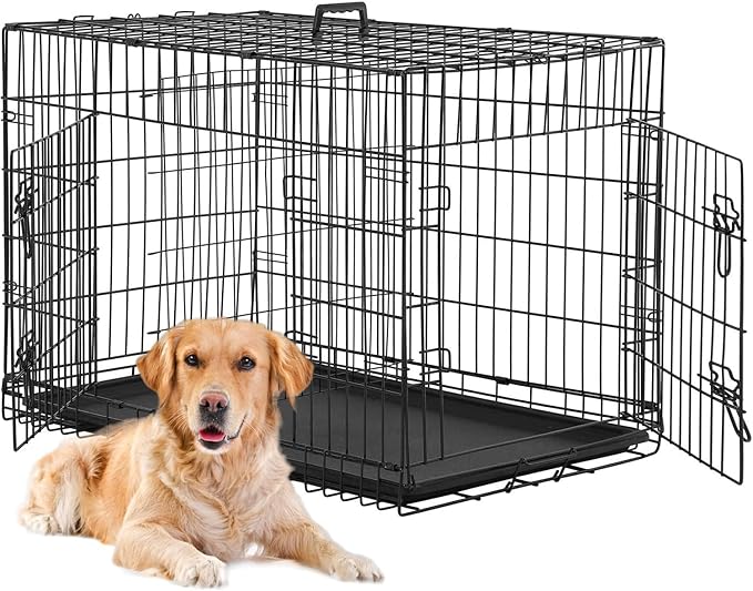 Extra Large Dog Crate with Double-Door, Removable Tray & Divider Panel - Travel Dog Crate for Medium Sized Dogs - Dog Cage for Small Dogs (Black, 24")