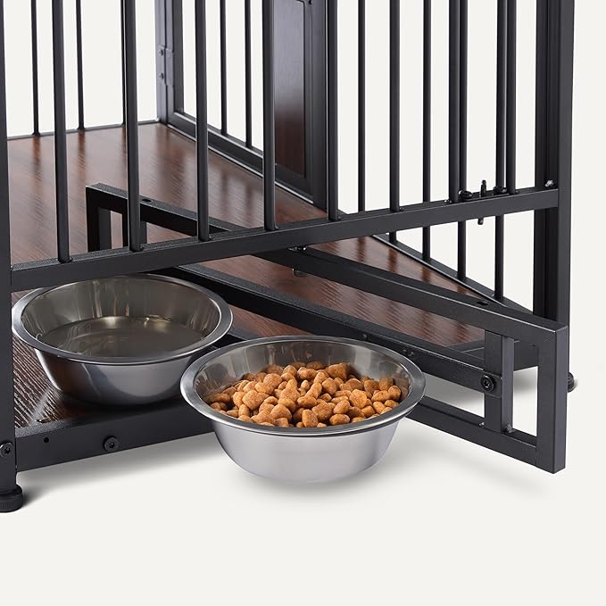 Amazon Basics Furniture Style Dog Crate, Sturdy Wooden Pet Kennel, End Table with Space for Pet, Two Bowls Included, 30" x 20.4" x 23.6", Walnut
