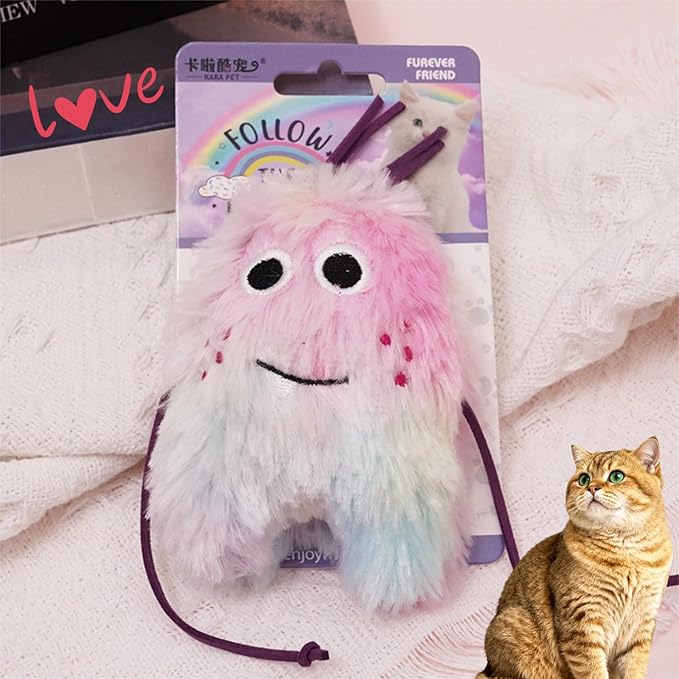 Cute Monster Plush Catnip Toy Interactive Soft Chew Plush Catnip Toys for Indoor Cats and Kittens 3.9" (Pink-2)