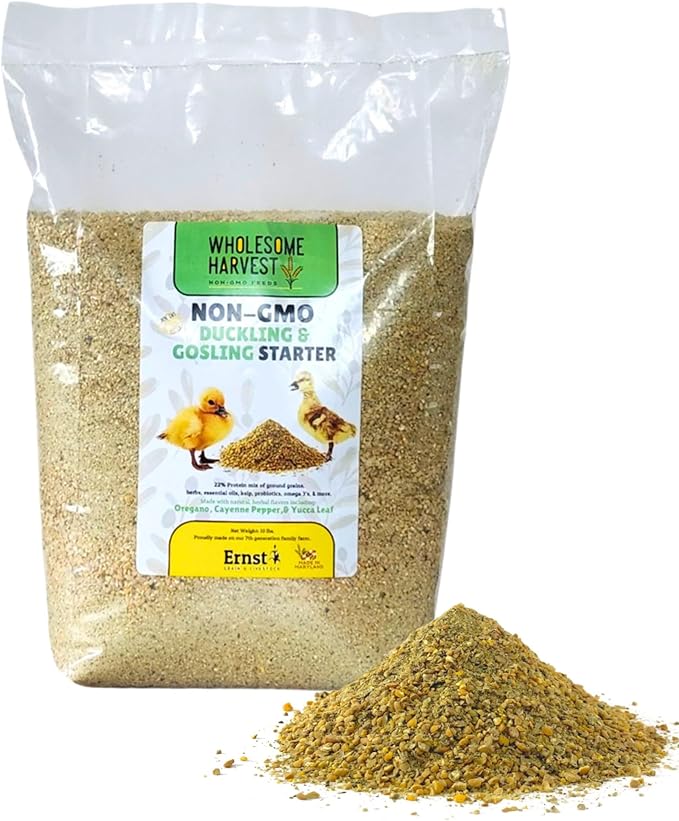Non-GMO 10 lb Natural Gosling & Duckling Starter Feed - 22% High Protein Complete Bird Feed with Cracked Corn, Soybeans, Vitamins & Probiotics Formula for Healthy Flock Growth