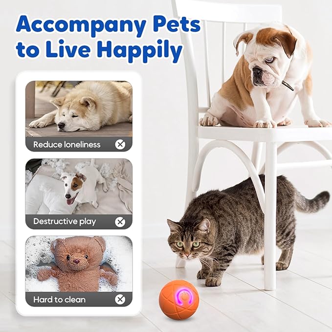 hoehew Interactive Dog Ball, 2025 New Automatic Moving Balls for Pet, LED Shaky Ball Toy, Upgraded Vibrating Dog Balls Shaking Toys for Small Dogs Cats, Donnot Suit Medium & Large Dogs